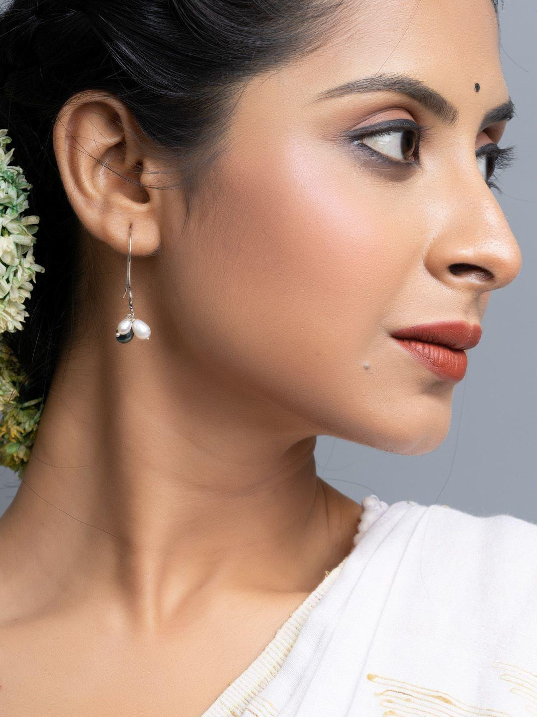 Look and Adorn Freshwater White Midnight Blue Pearl Earrings