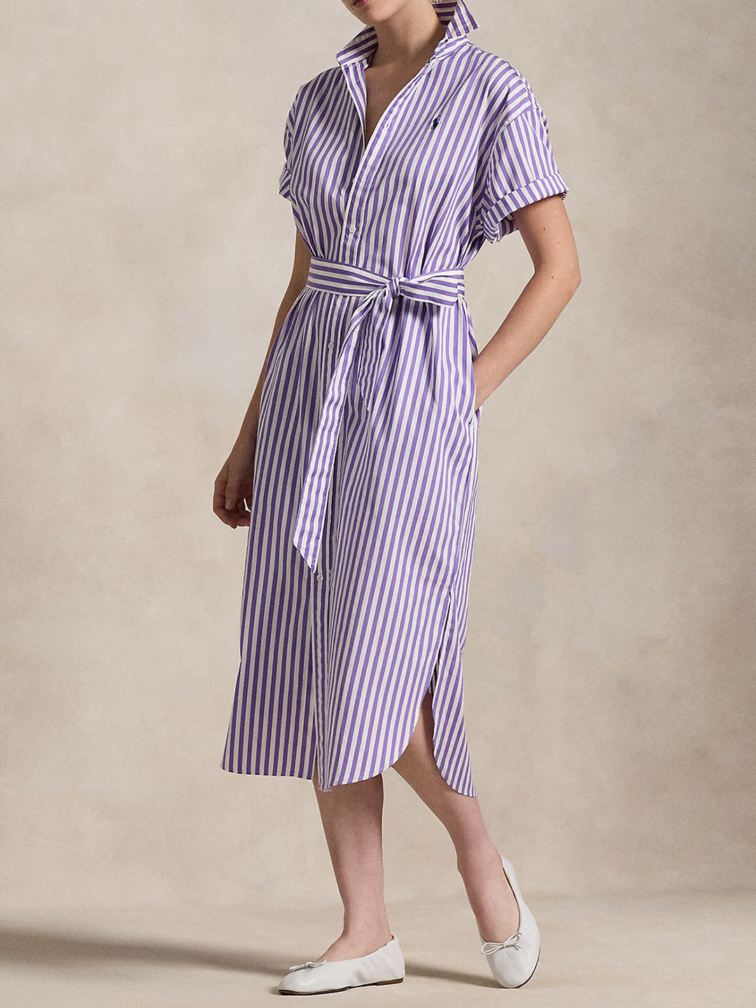 Polo Ralph Lauren Women Striped Pure Cotton Shirtdress With Waist Belt