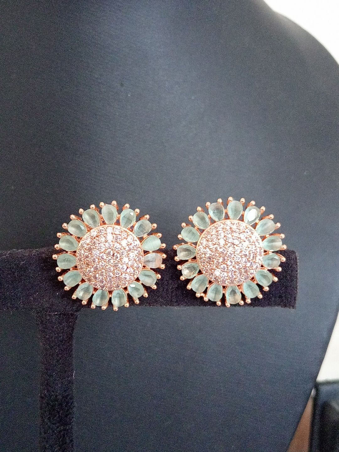 Shrim jewels Rose Gold Plated American Diamond Studded Floral Shaped Studs