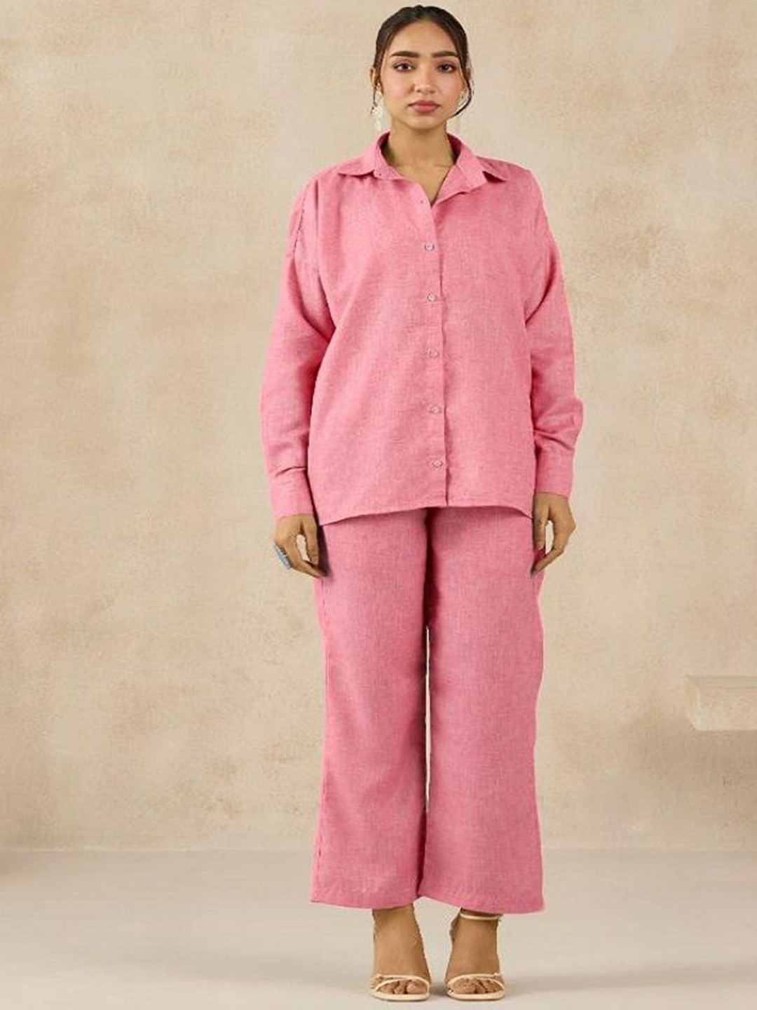 SIL SILA Women Pink Florida Shirt With Trousers Co-Ords