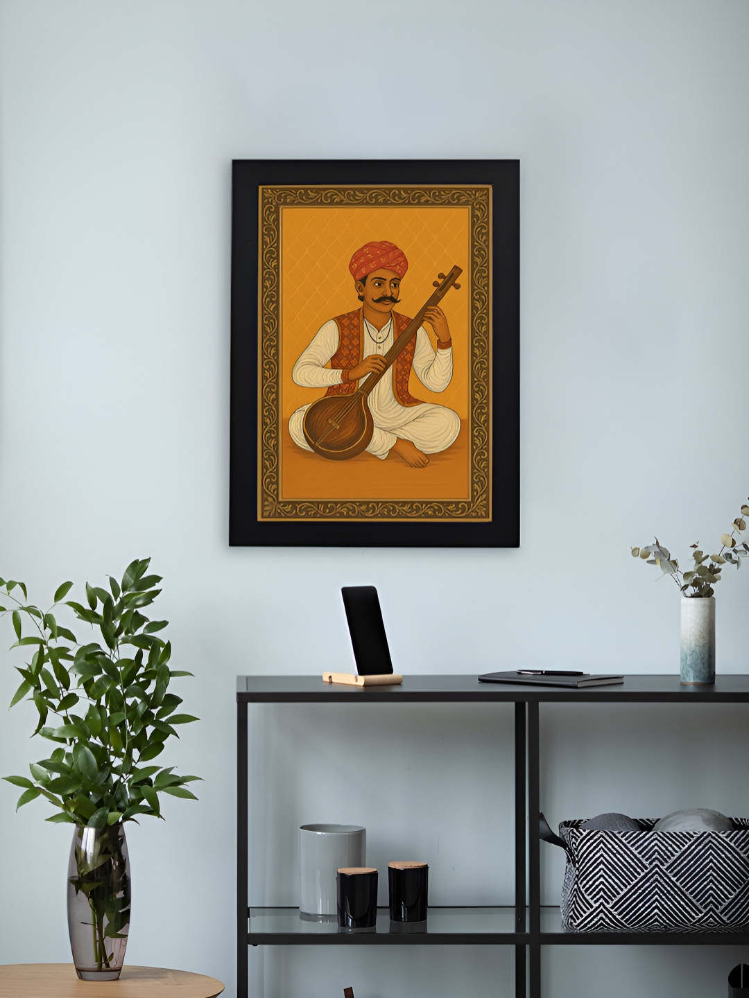 Giftii Black Wood Wall Living Room Rectangle Potrait Paintings Wall Art -18 x 13In