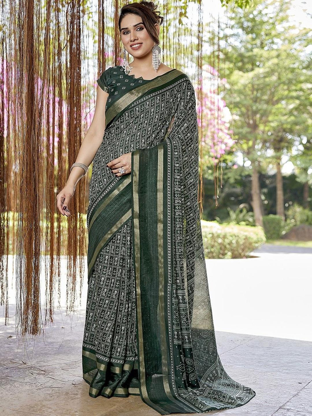 KALINI Green NA Silk Blend Sarees