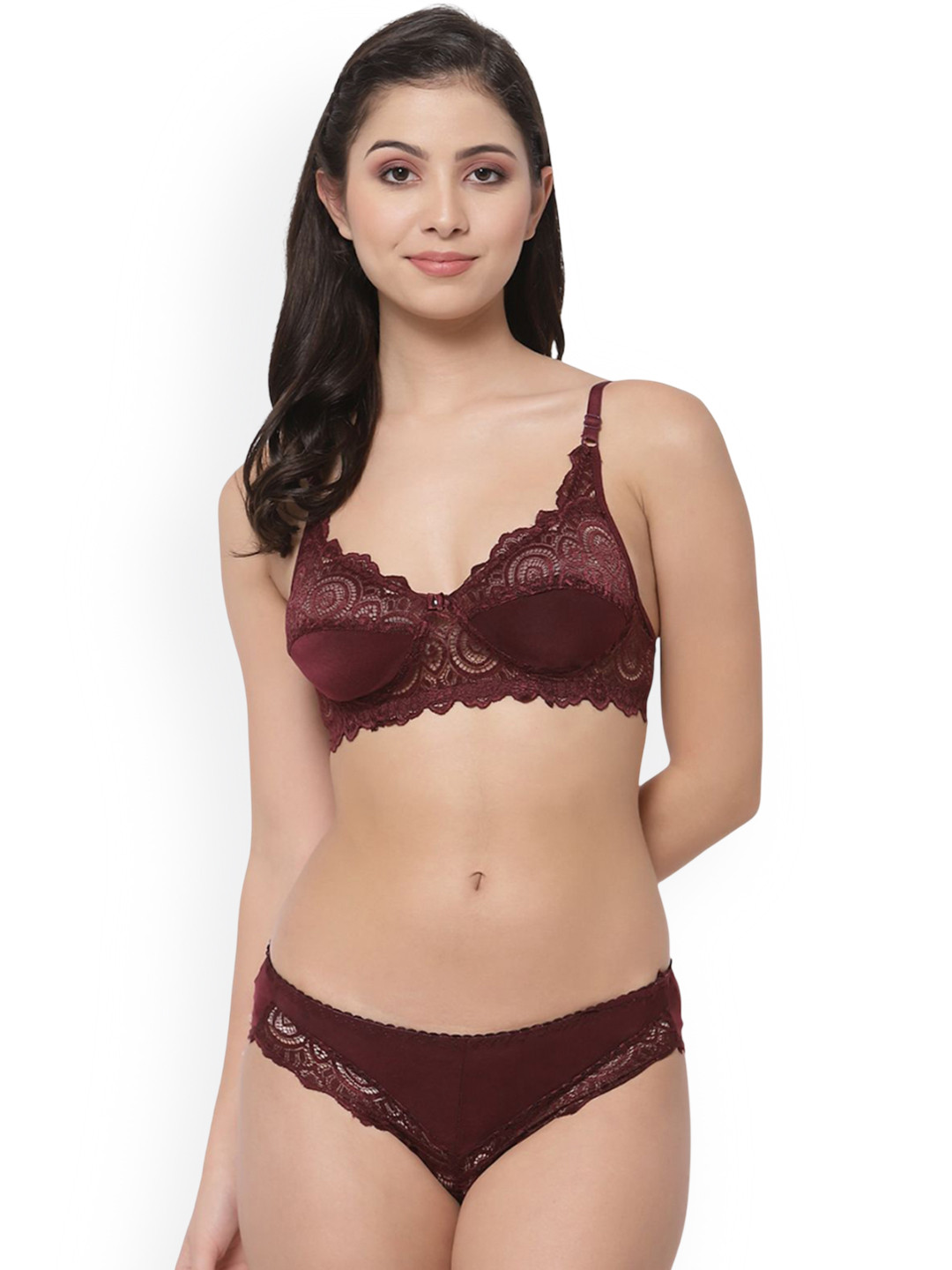 PIBU Self-Designed Non-Padded Lingerie Set A-Stich-Set_Maroon