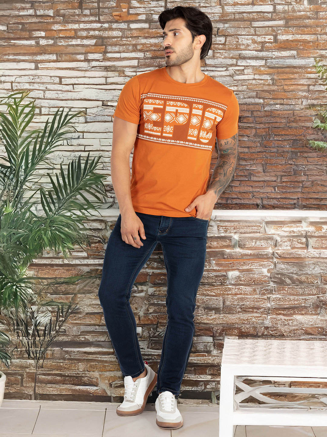 Status Quo Typographic Printed Round Neck Cotton T-shirt