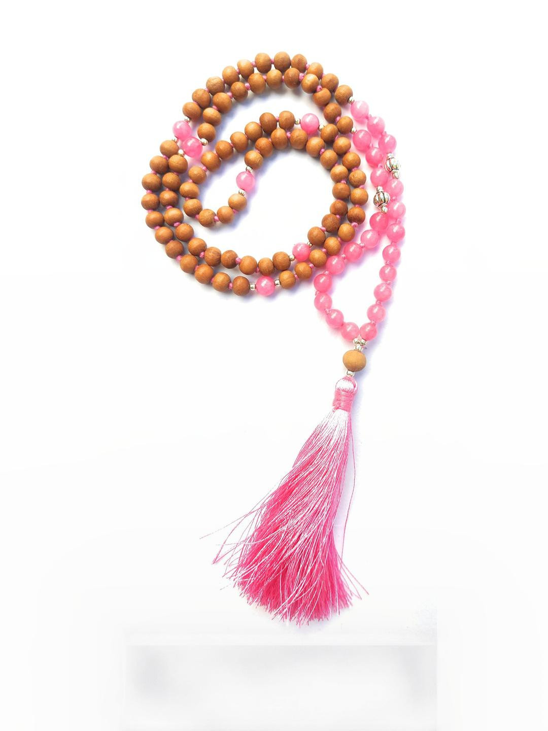 Apnisanskriti Unisex Chandan Sandalwood Rose Quartz Stone Designer Mala