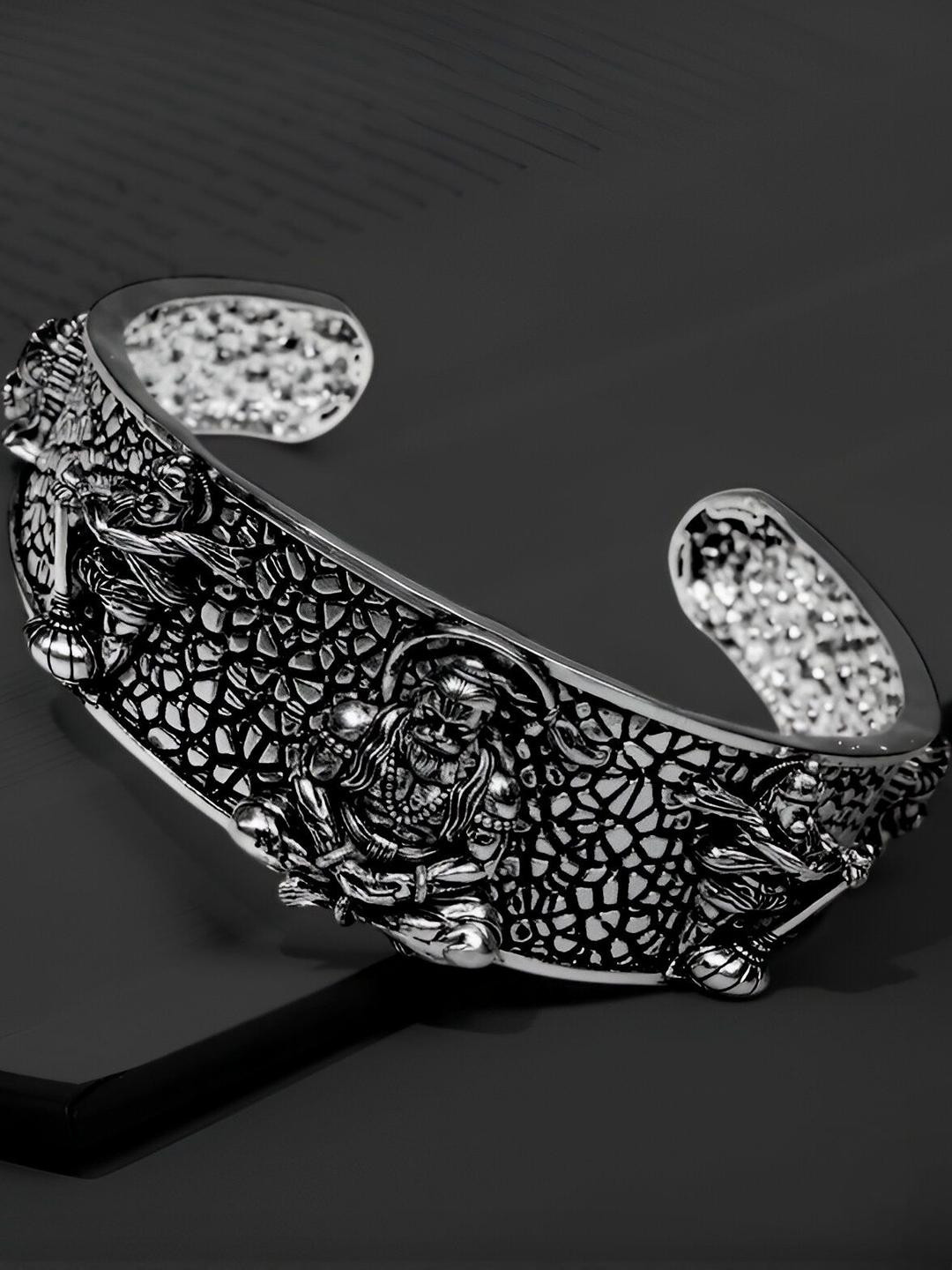 Inites Silver Plated 5 Mukhi Hanuman Ji Half Kada Bracelet