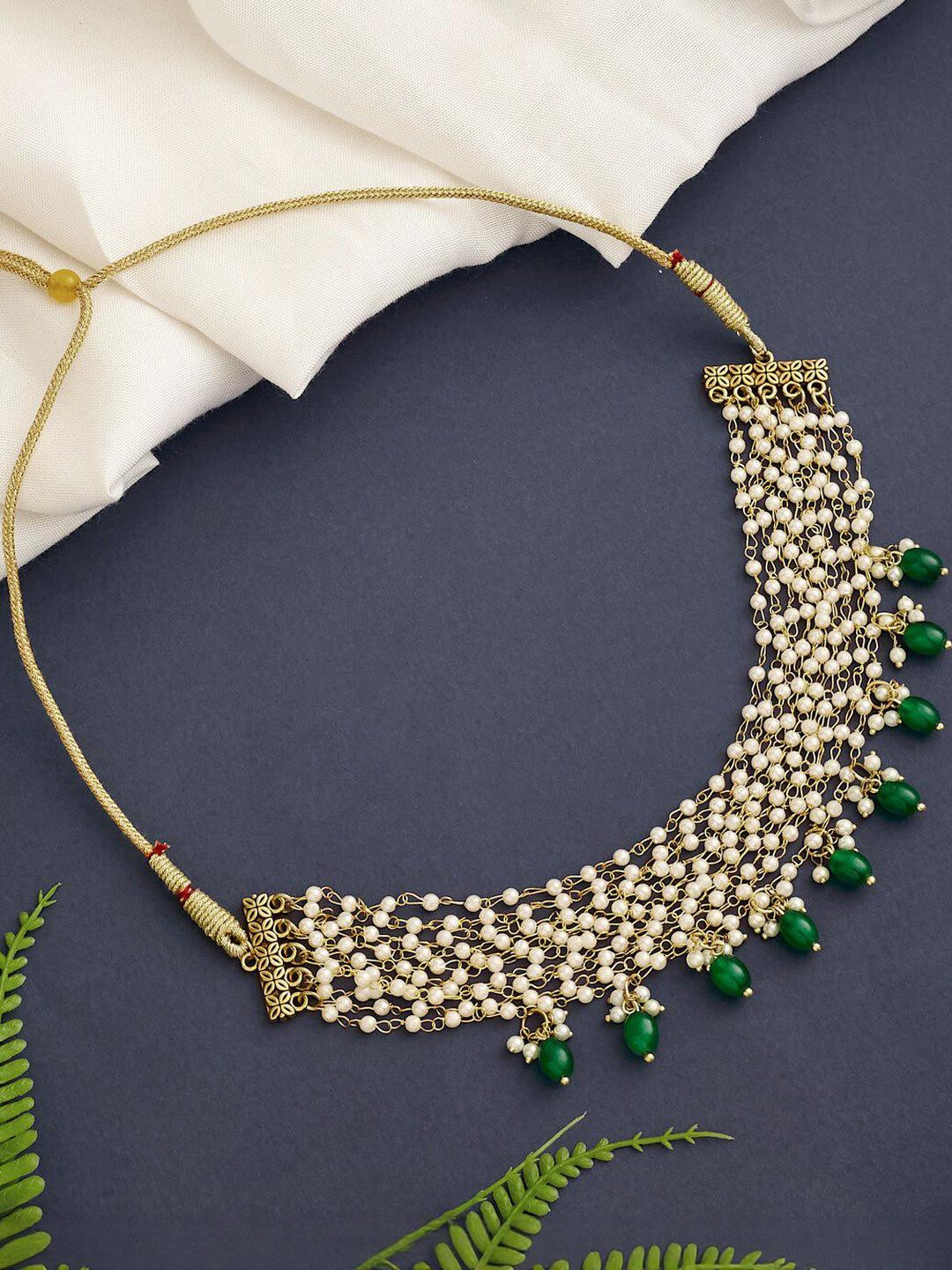Anouk Gold Plated Artificial Beaded & Emerald Stone Studded Necklace