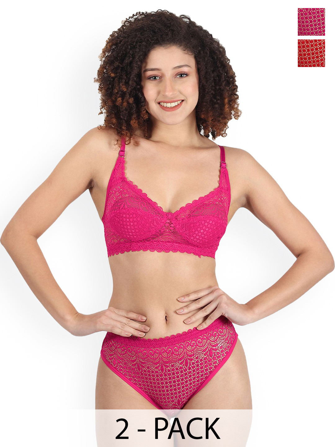 PIBU Pack Of 2 Non Padded Lingerie Sets A-Rain-Set_R,P