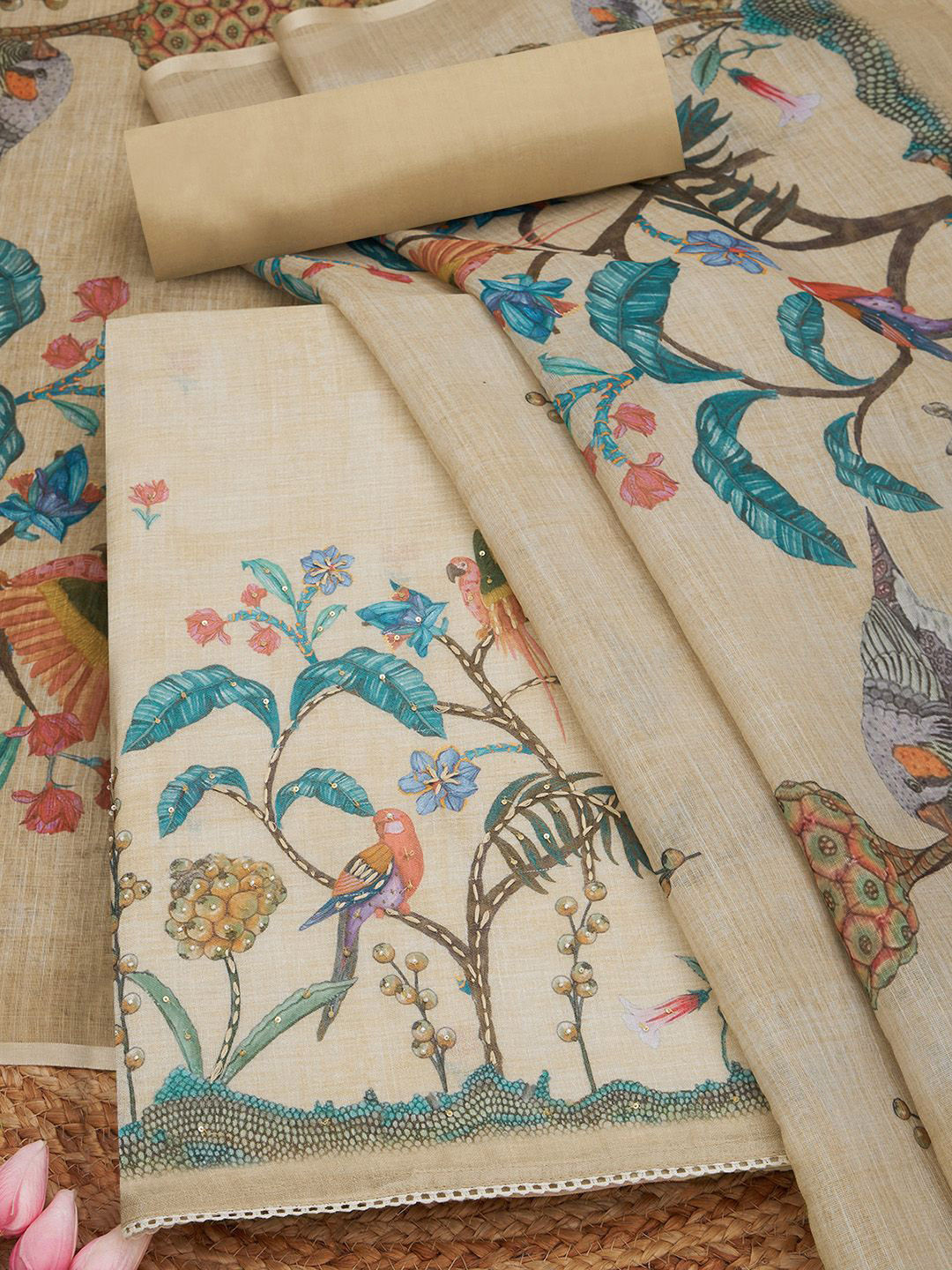 Soch Botanical Print Linen Unstitched Dress Material