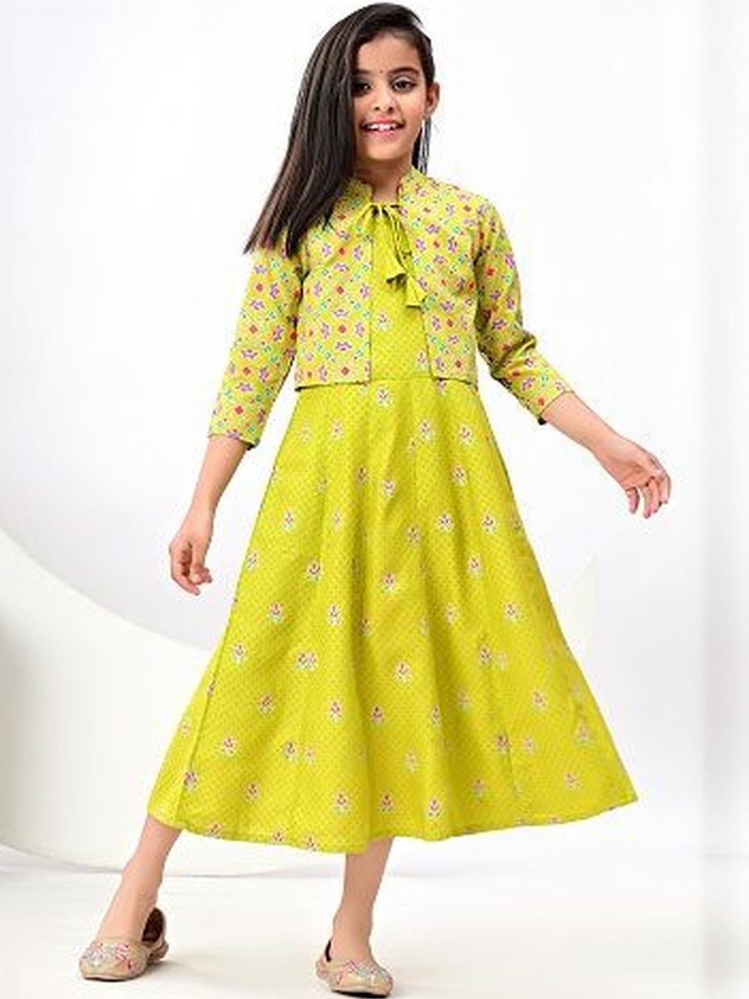 Flyfinns Girls Yellow Viscose Rayon Clothing Set