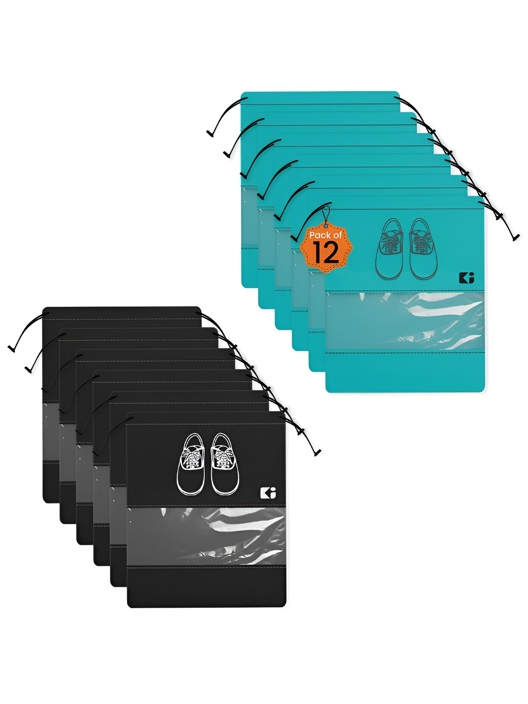 Aura Black & Green 12 Pieces Shoe Covers Bag For Travel Shoes Organisers