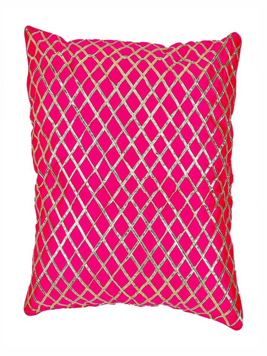 MERA HAAT Pink Geometric Silk Durable Patchwork Rectangle Cushion Cover -16x16In