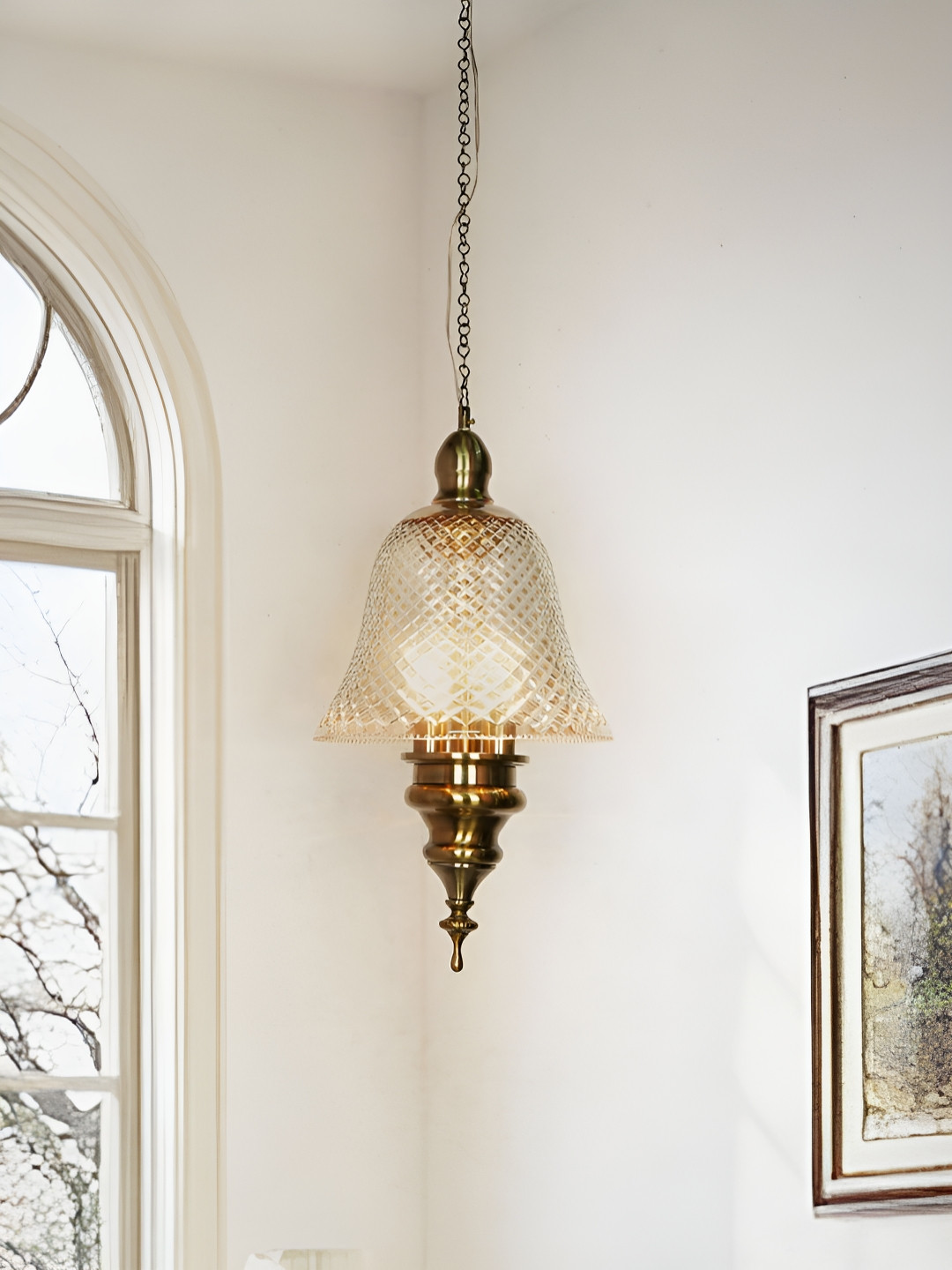 Fos Lighting Gold-Toned & White Textured Aluminium Ceiling Lamp