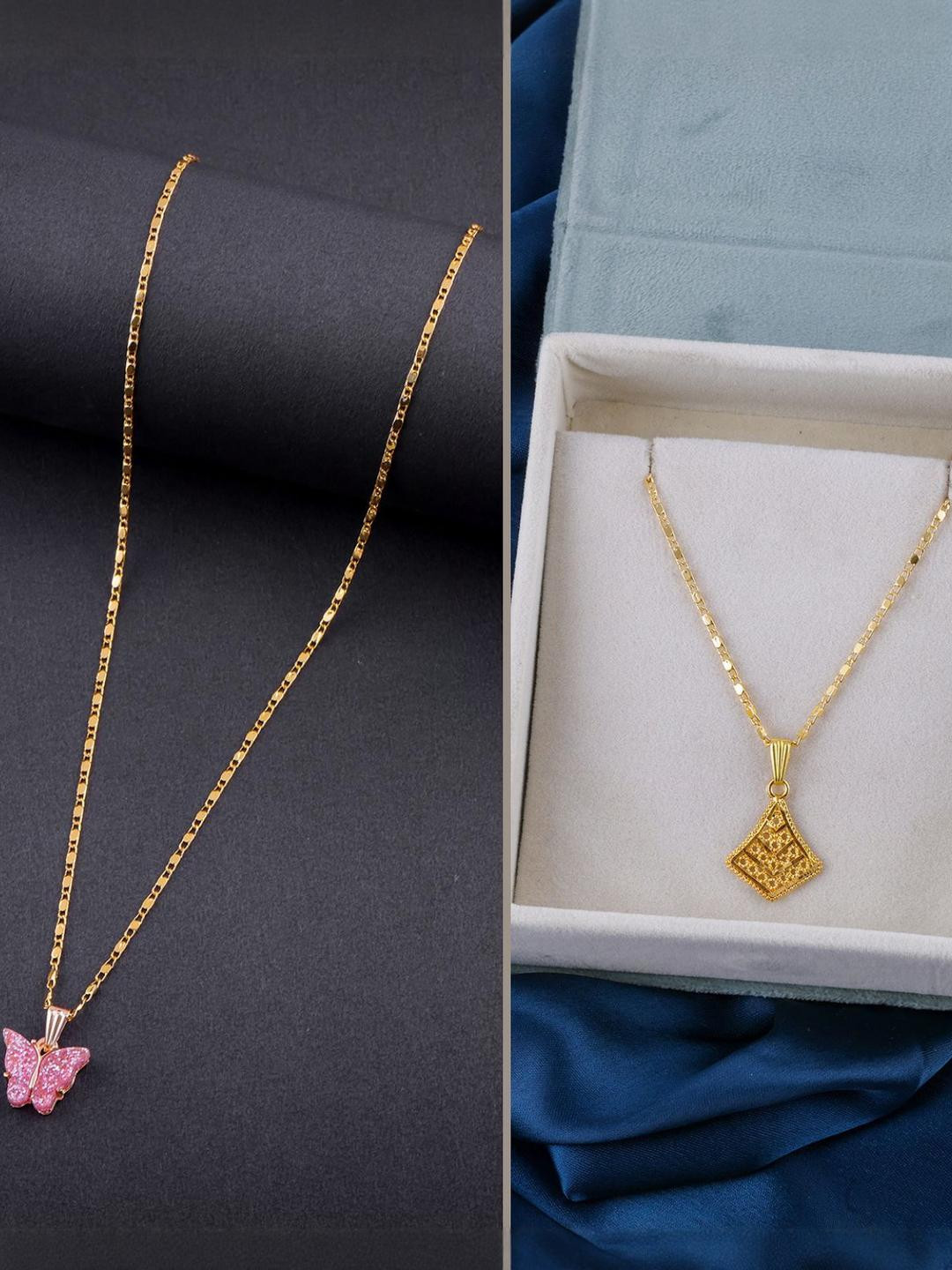 DressBerry Set of 2 Gold-Plated Shining Butterfly Shaped Pendants with Chains