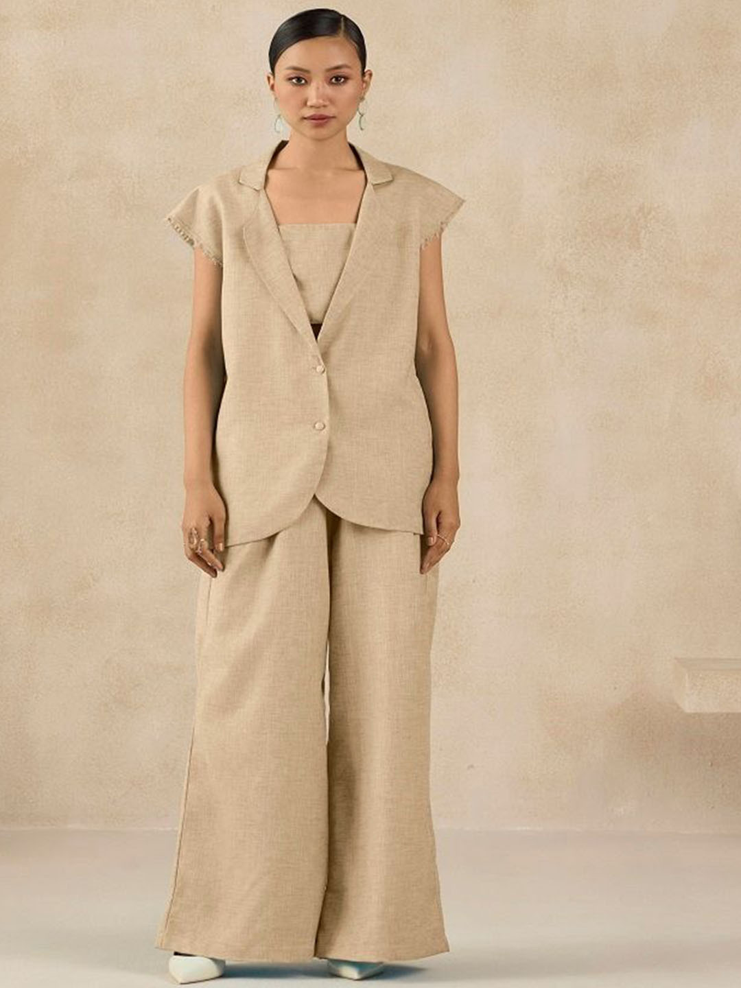 SIL SILA Women Beige Bombay Blazer With Palazzo Co-Ords