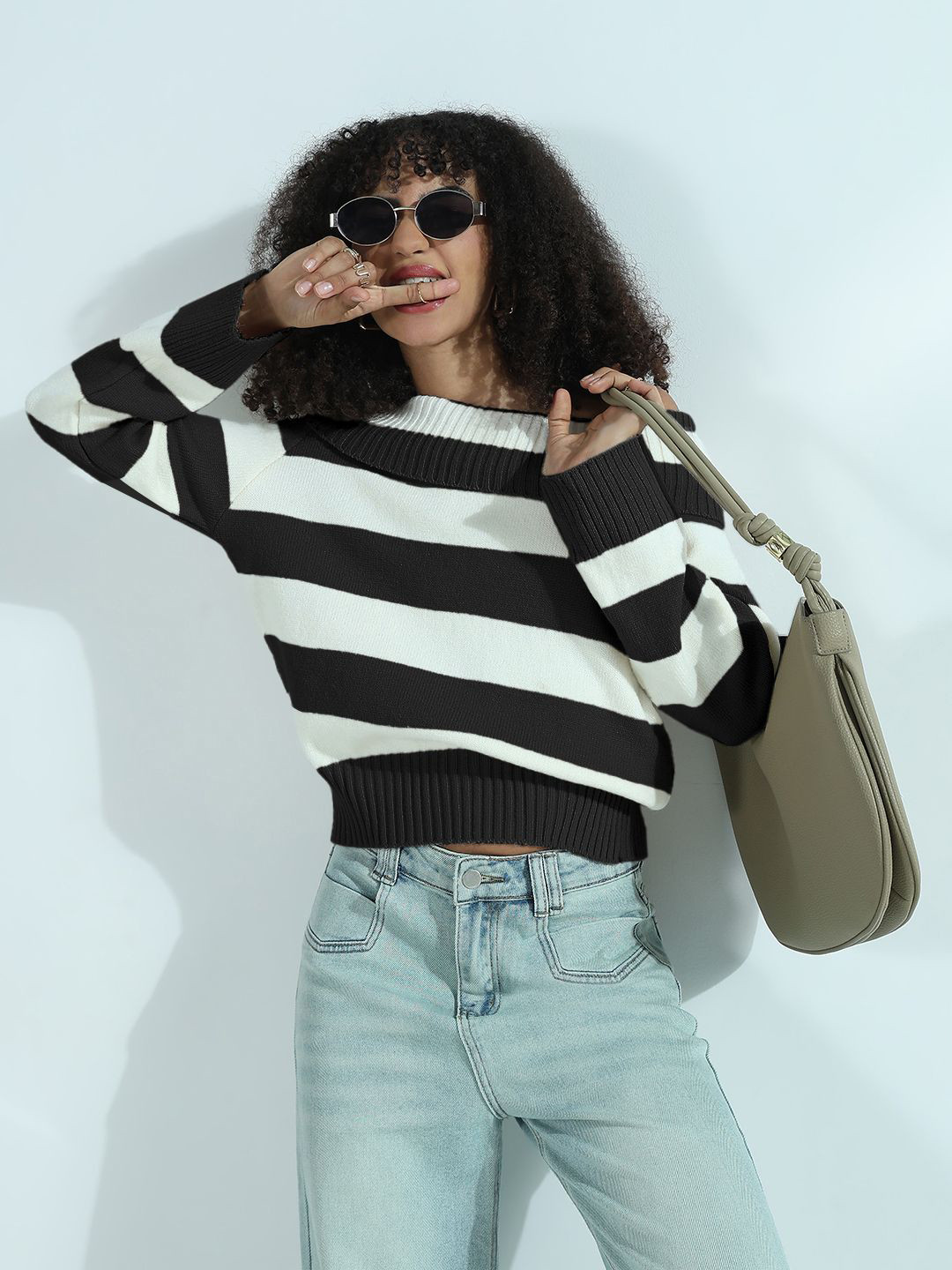 SHOWOFF Striped Off-Shoulder Top