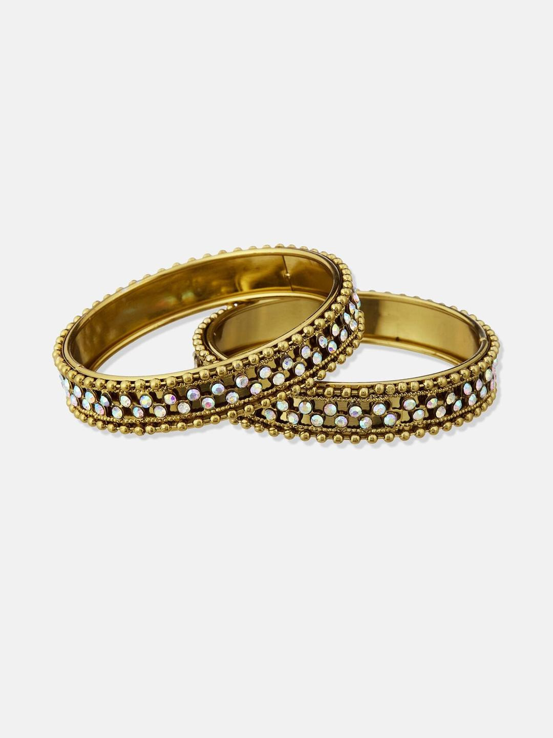 Anouk Gold-Copper Plated & Metallic Stone Studded Intricate Textured Set of 2 Bangles