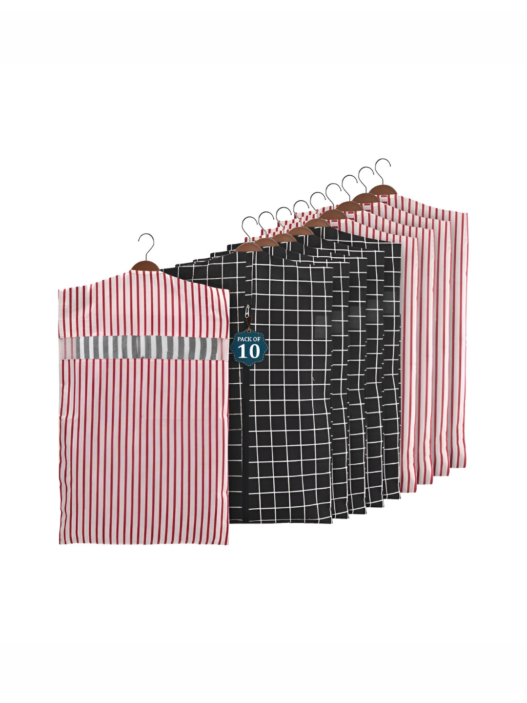 Aura 10 Pieces Black & Maroon Cotton Hanging Saree Covers for Storage