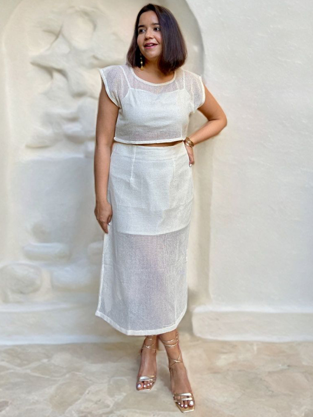 Label Tanvee Organic Cotton Mesh Top With Skirt Co-Ords