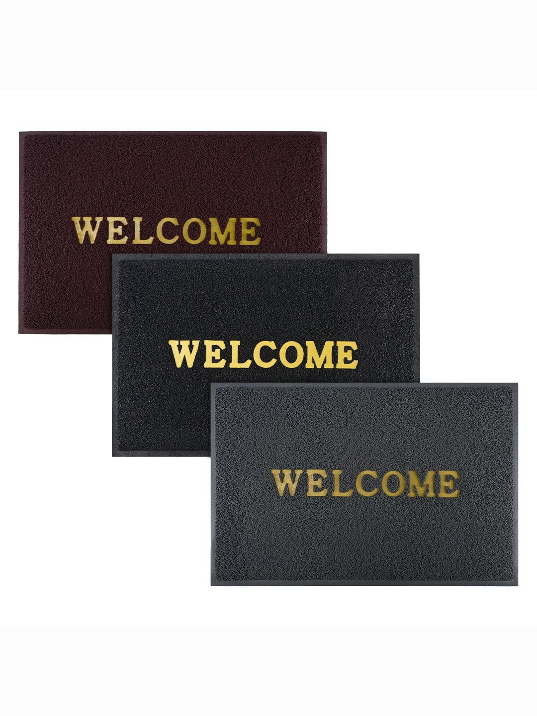 Aura 3Pcs Maroon & Black Self-Designed Anti-Slip Eco-Friendly Absorbent Large Doormats