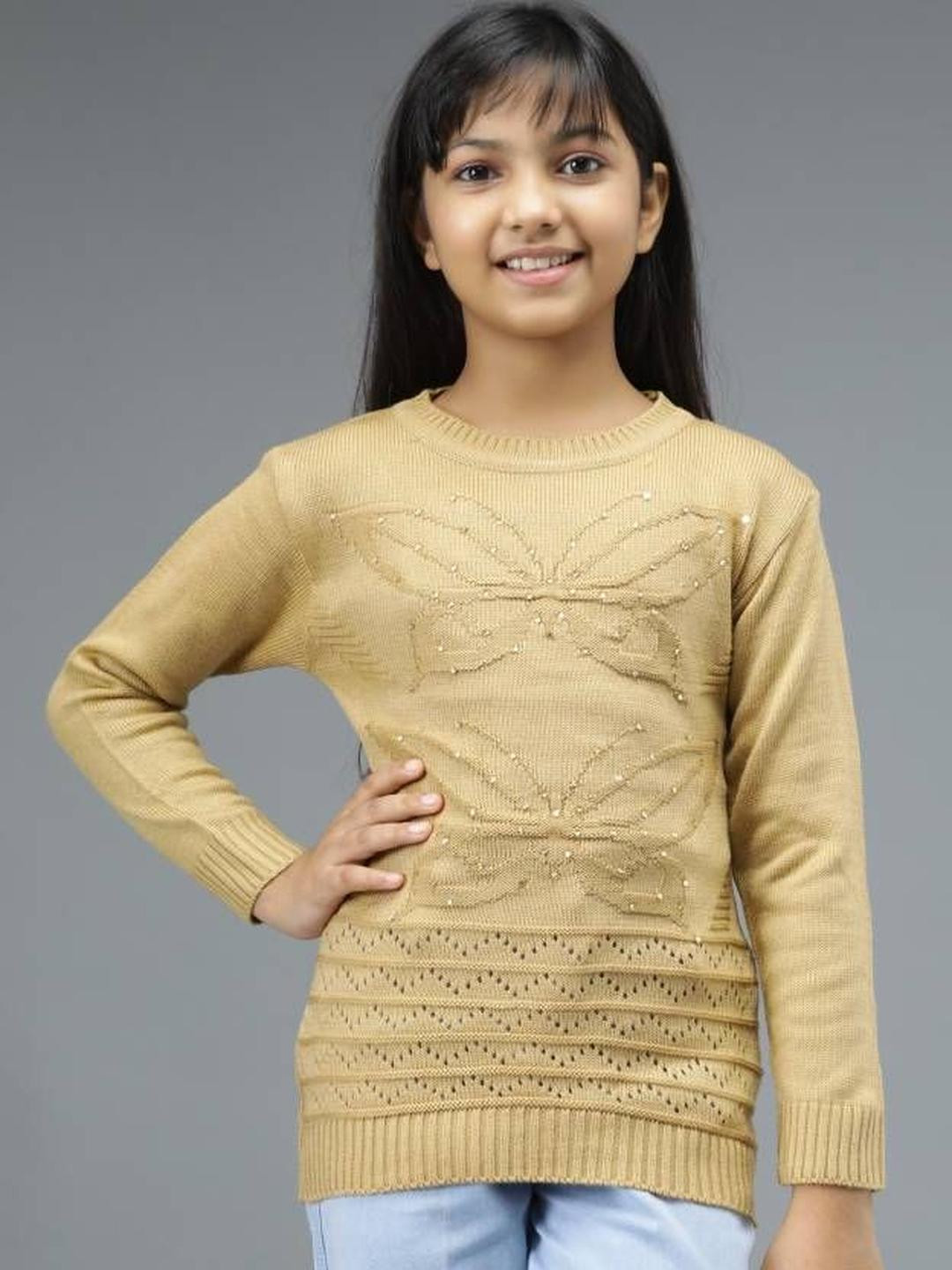TRENDY WORLD Girls Embellished Woollen Pullover