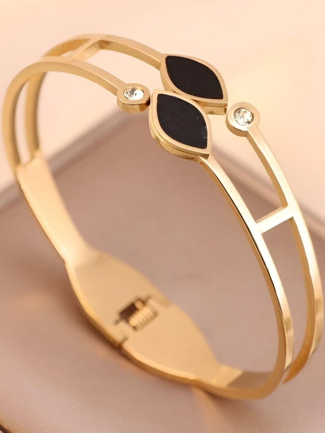 Inites Gold Plated Two Leaf Kada Bracelet