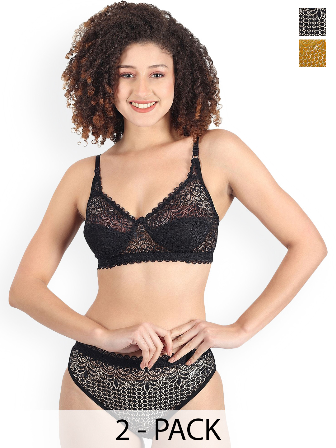 PIBU Pack Of 2 Non-Padded Lingerie Sets B-Rain-Set_Bl,Y