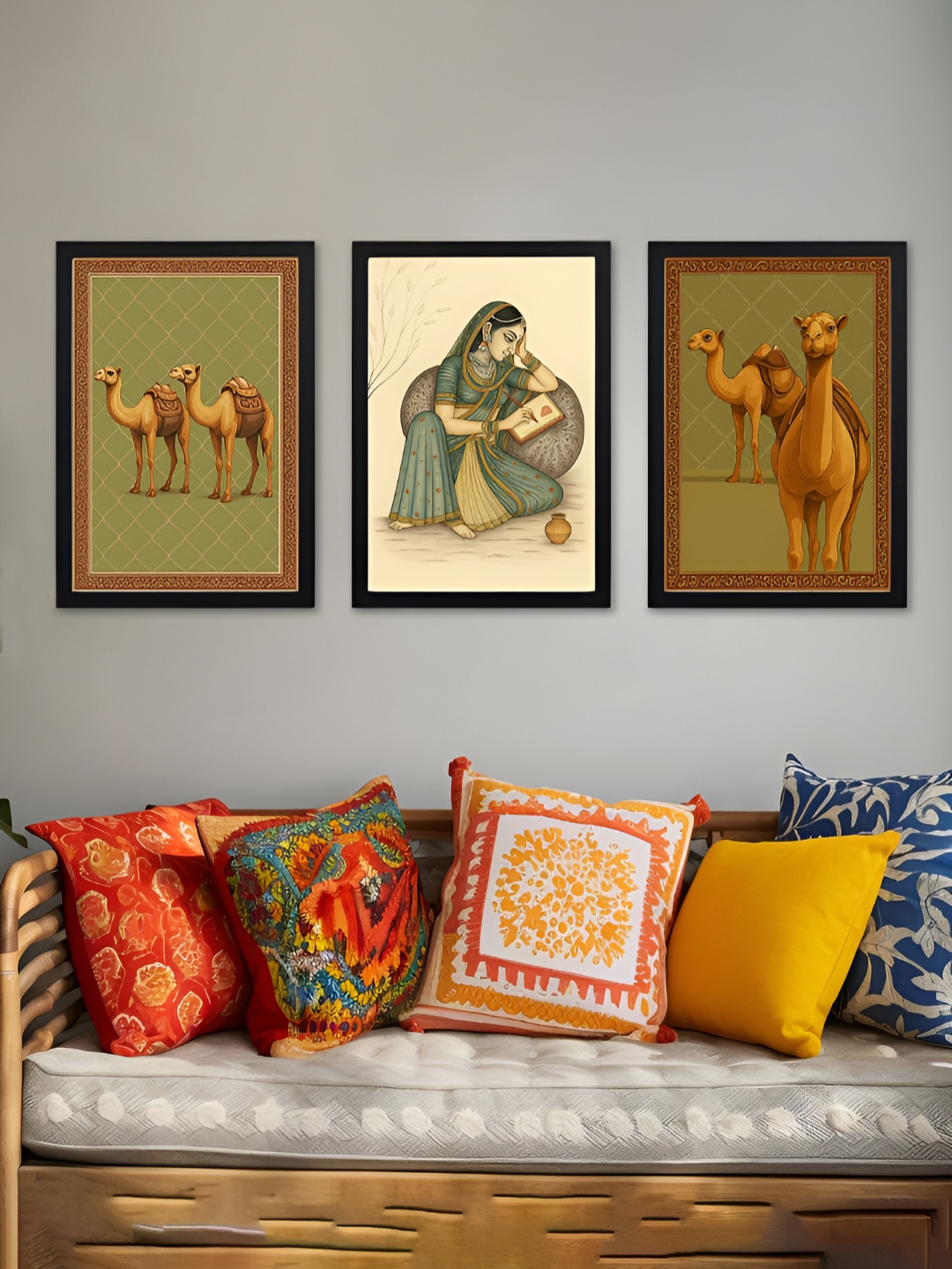 Giftii Desert Dreams Rajasthani Wood Wall Rectangle Paintings Wall Art - 18 x 13In