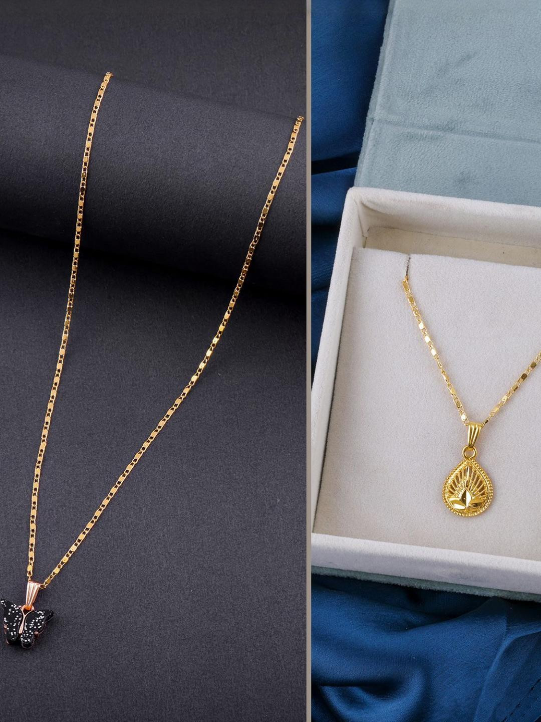 DressBerry Set of 2 Gold-Plated Shining Butterfly & Teardrop Shaped Pendants with Chains