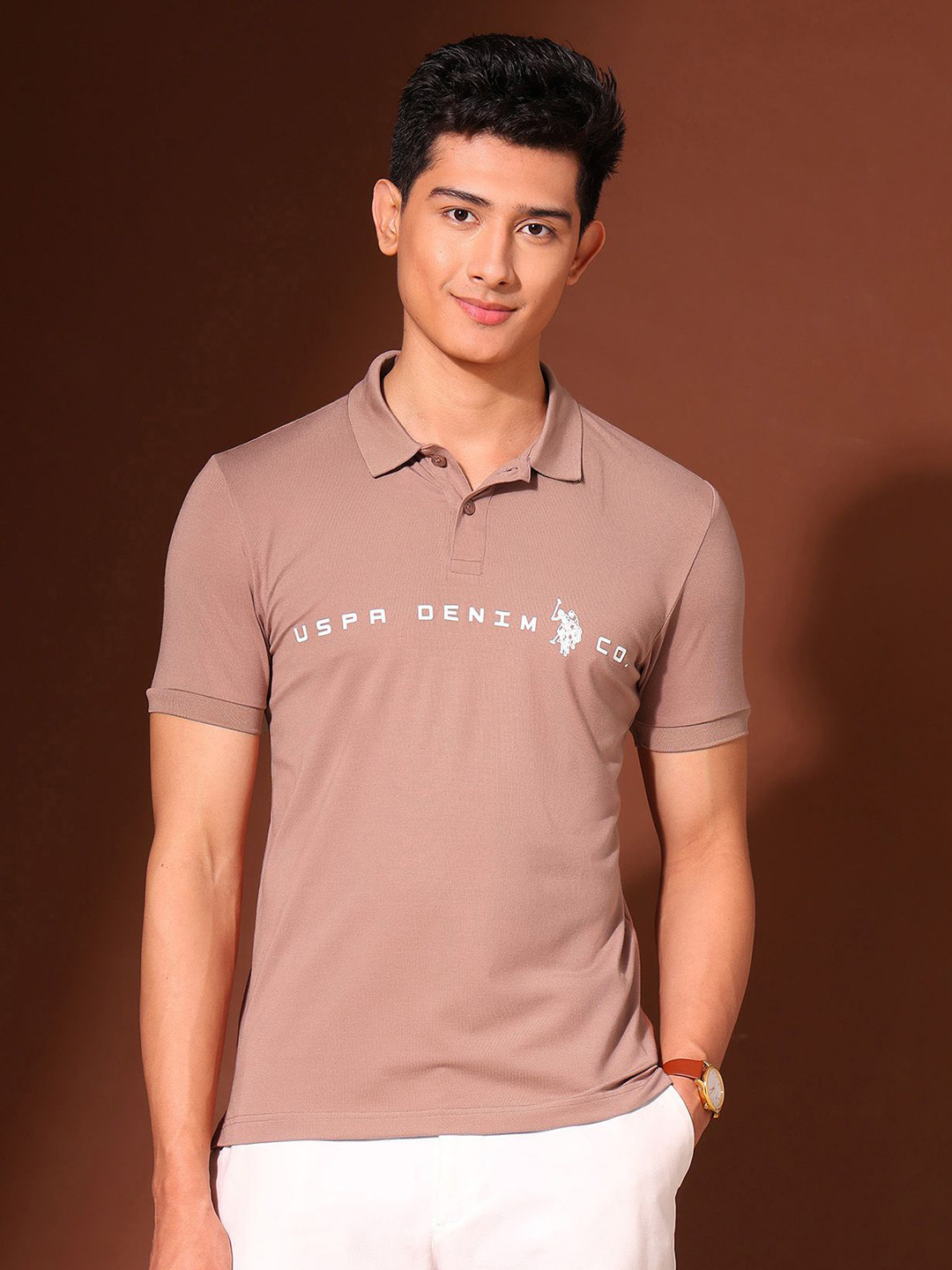 U.S. Polo Assn. Denim Co. Work And Wander Brand Logo Printed Polo Pure Cotton T-shirt