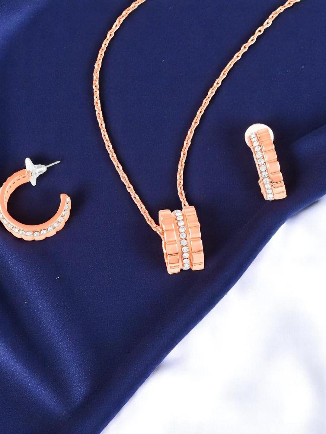 Mahi Rose Gold-Plated Alloy Pendant and Earrings