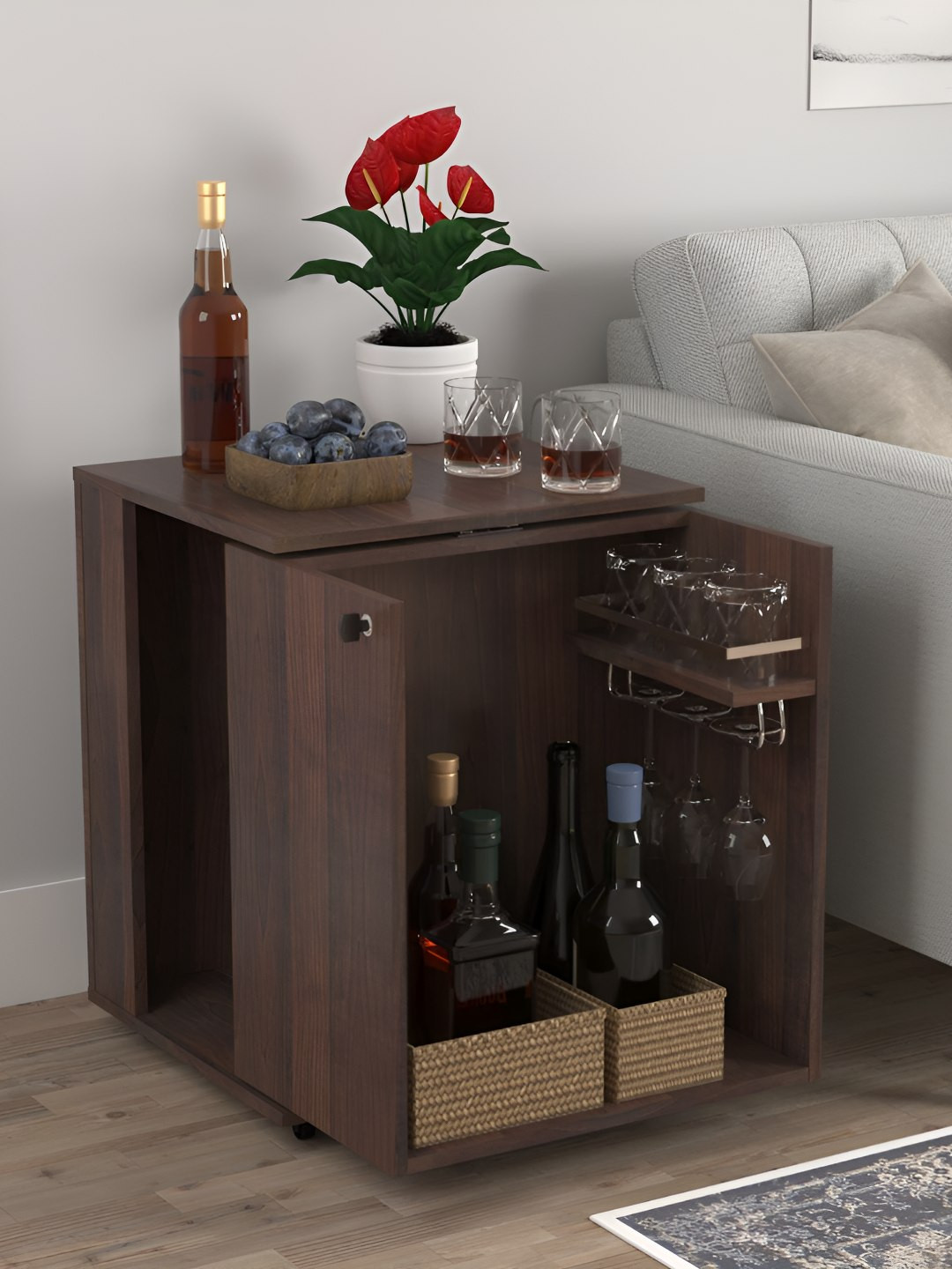 Wood Inspire Brown Engineered Wood Bar Cabinet
