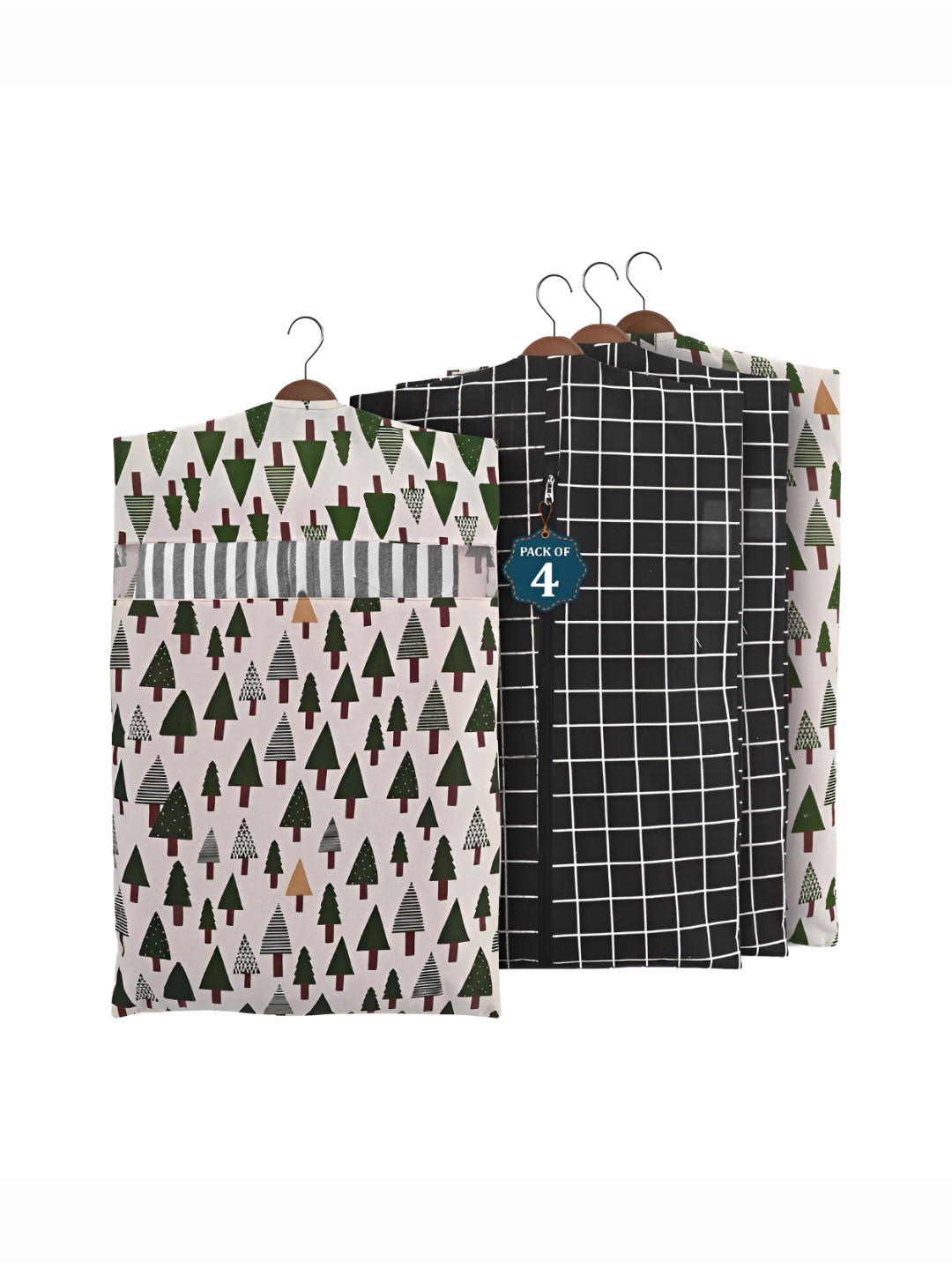 Aura Black 4 Pcs Almirah Clothes Packing Bag Hanging Clothe Cover Multi-Utility Organisers