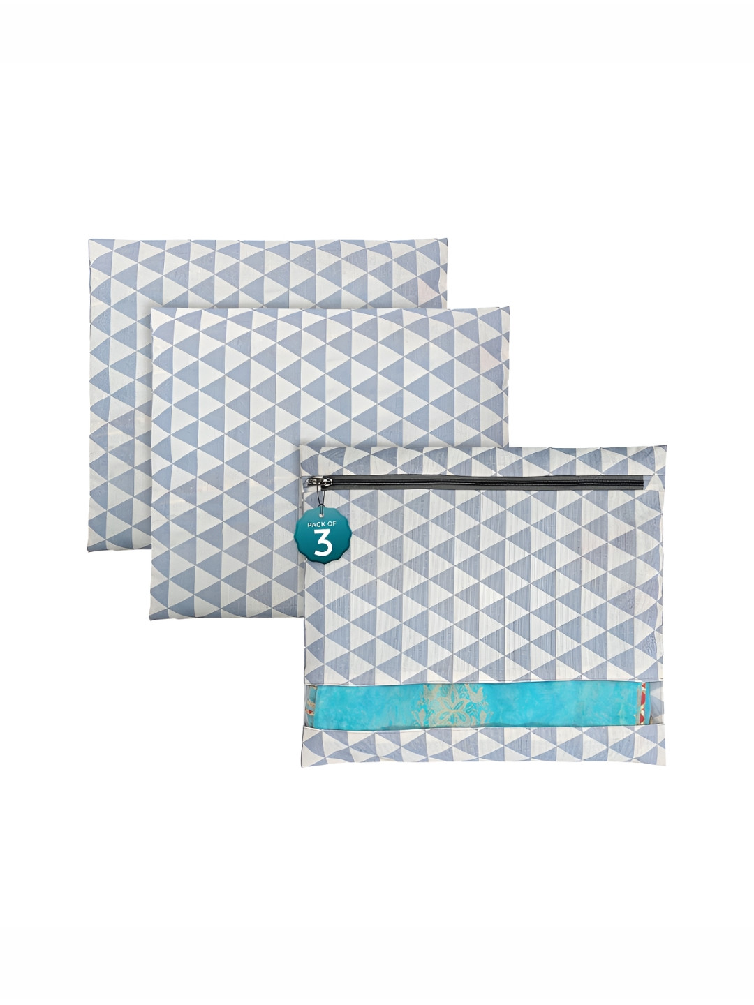 Aura Grey 3 Pcs Mesh Window Cotton Single Saree Covers & Storage Multi-Utility Organisers