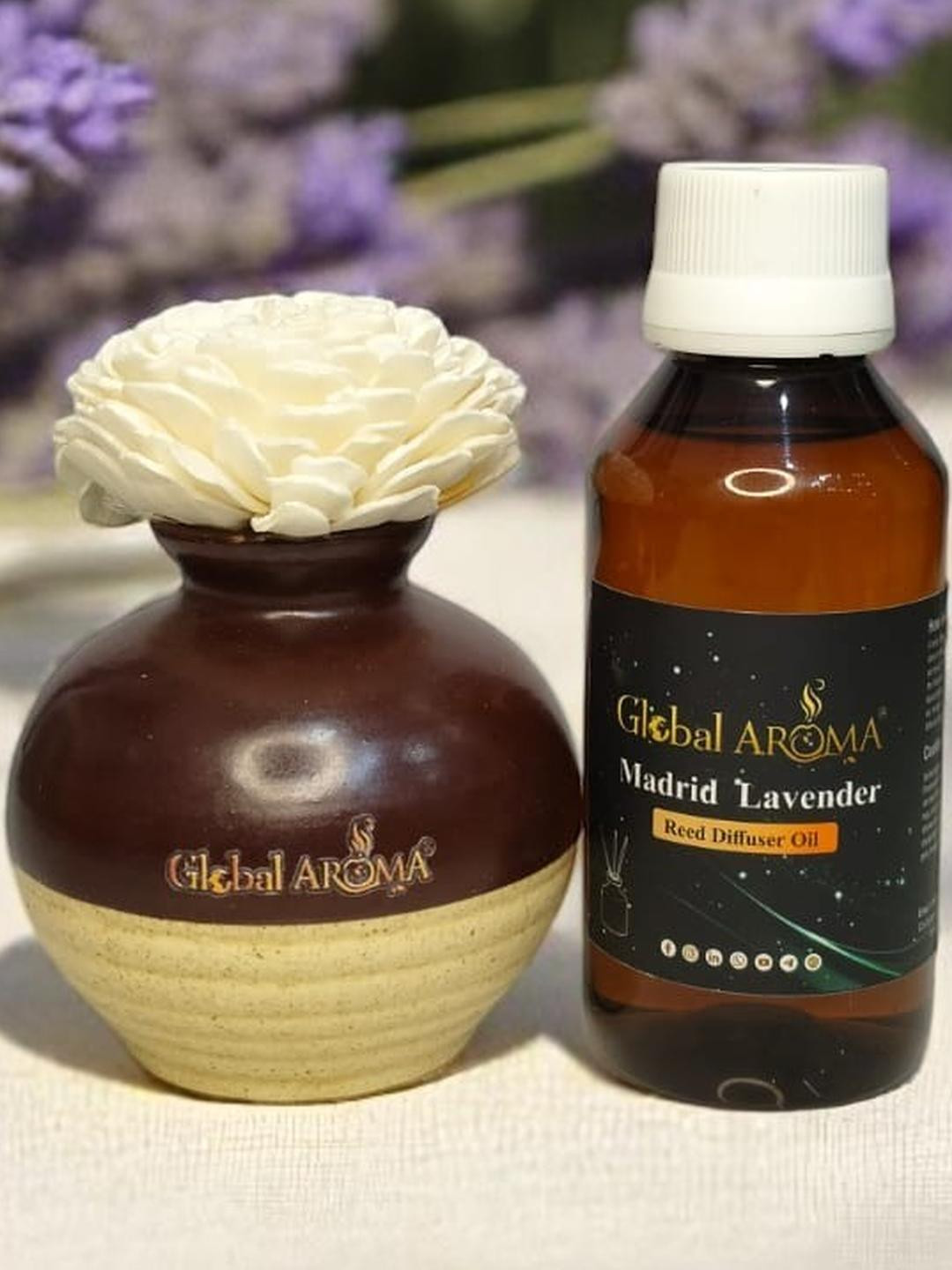 GLOBAL AROMA Madrid Lavender Fragracne Ethenic Flower Pot Reed Diffuser Set