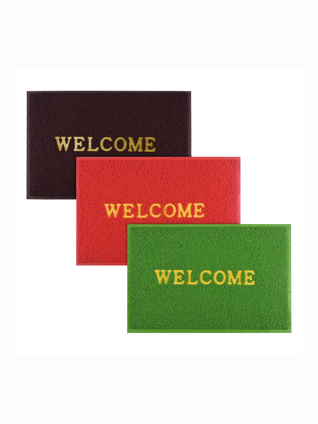 Aura 3-Pcs Red & Green Rubber 2x3 ft Weather-Resistant Main Door Entrance Balcony Doormat