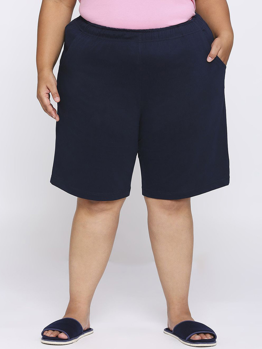 Vaishvik Women Plus Size Mid-Rise Relaxed Fit Cotton Shorts