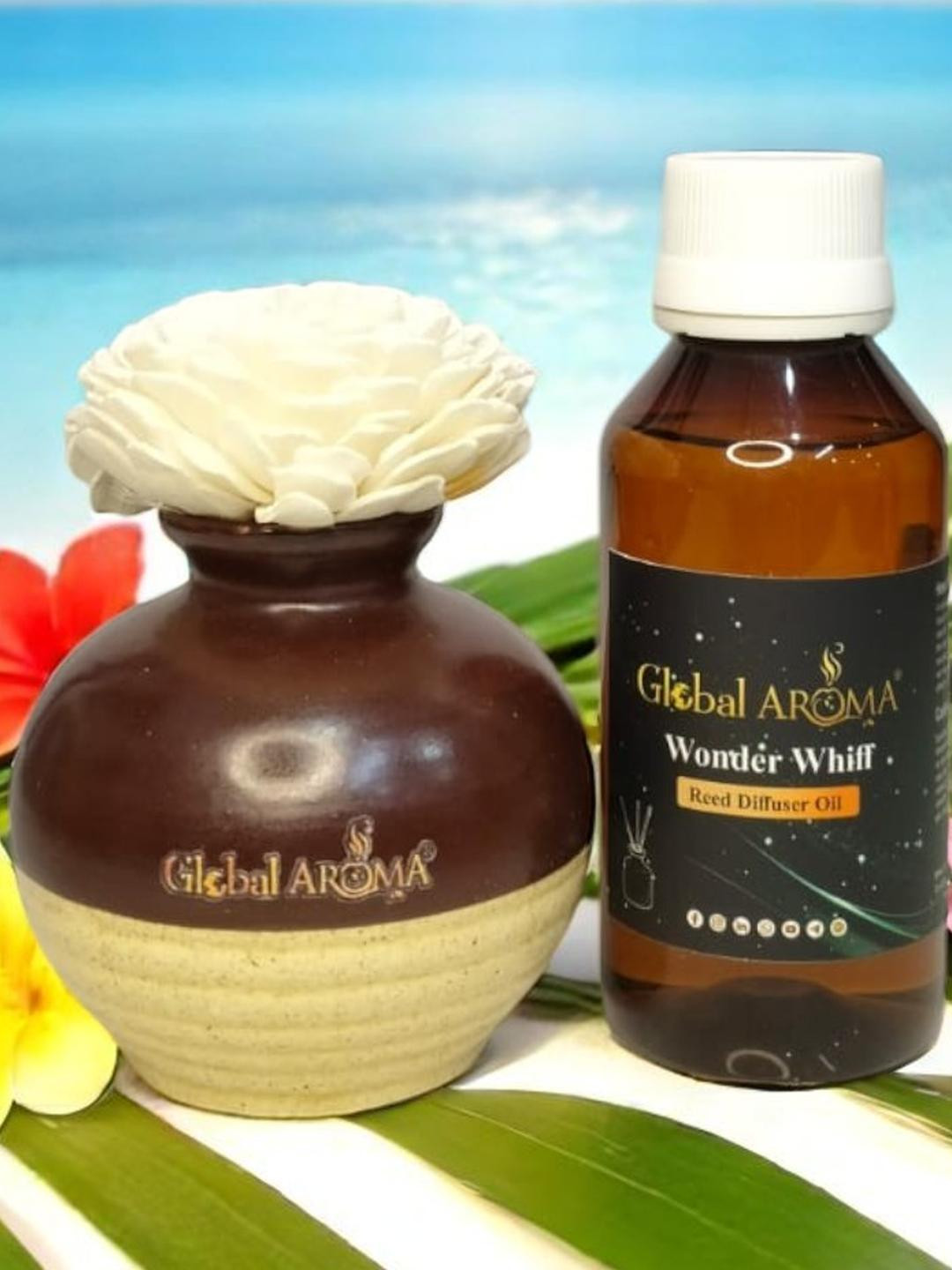 GLOBAL AROMA Wonder Whiff Fragracne Ethenic Flower Pot Reed Diffuser Set