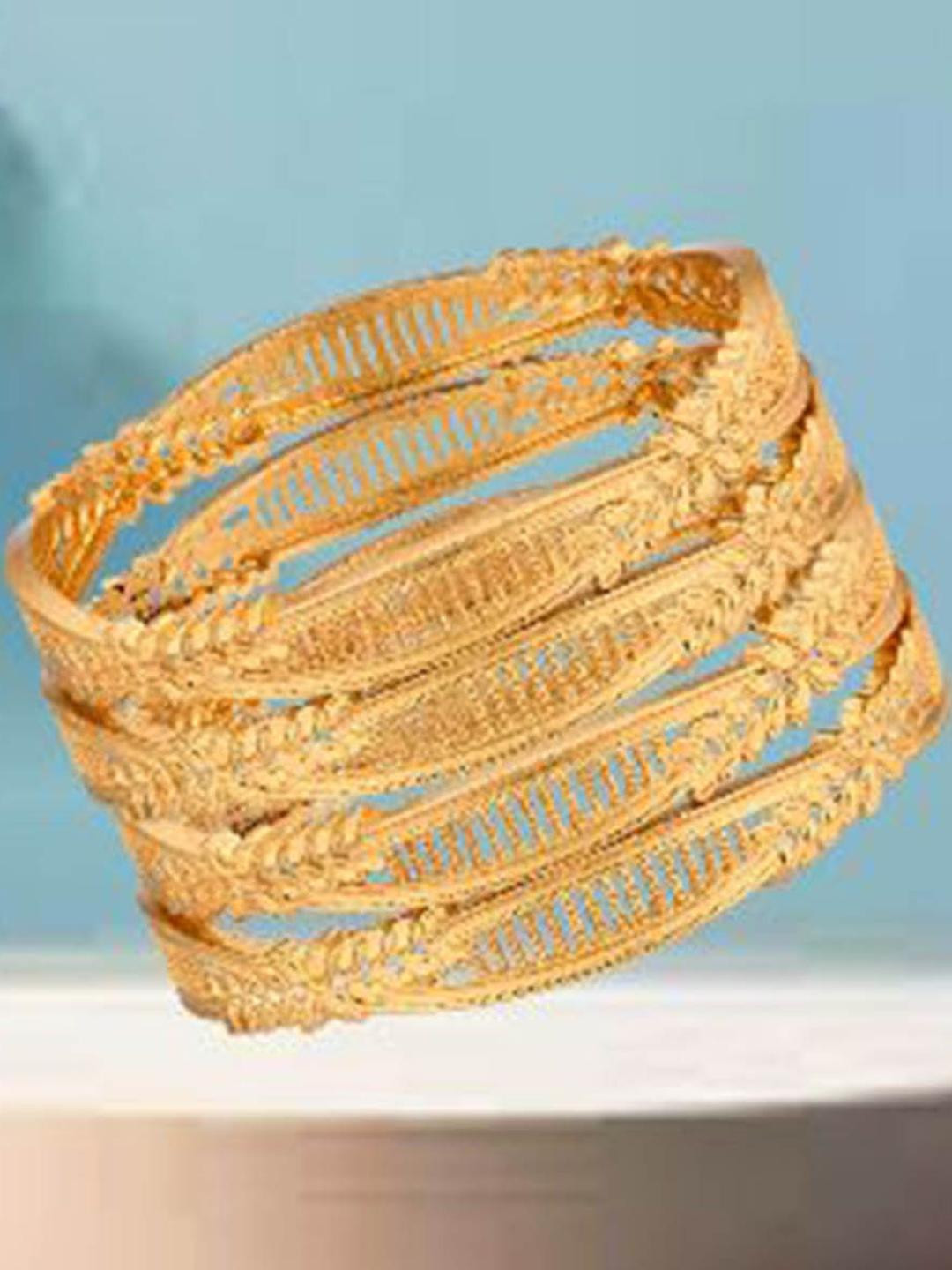 Anouk set of 4 gold plated & floral jali-shaped textured bangles