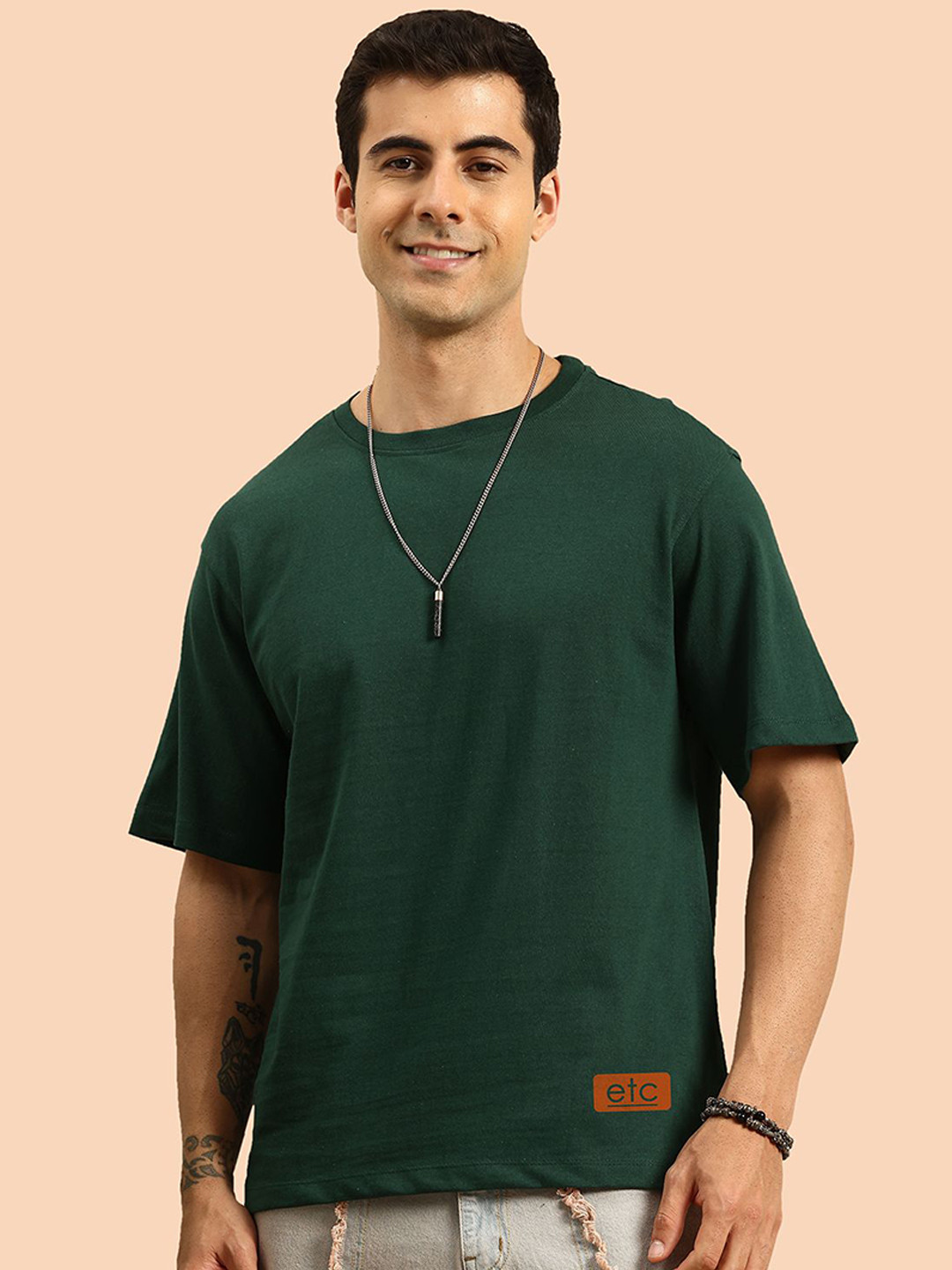 ETC Men Oversized Round Neck Drop Shoulder Sleeves T-shirt
