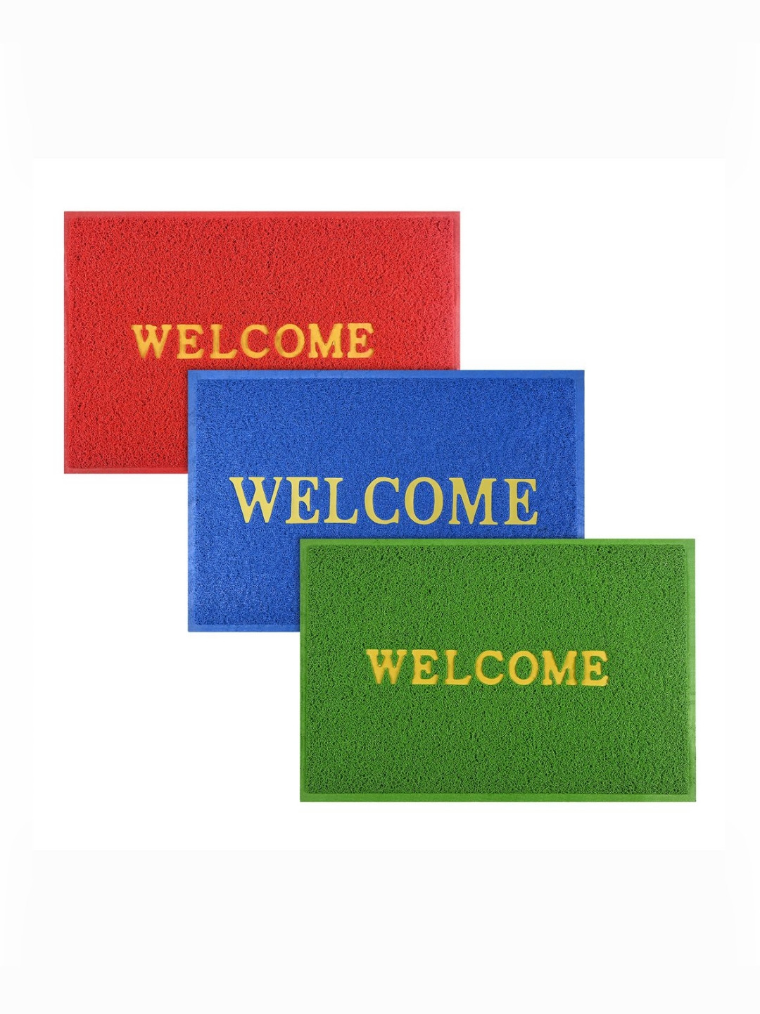 Aura 3-Pcs Red & Green Rubber 2x3 ft Weather-Resistant Main Door Entrance Balcony Doormat