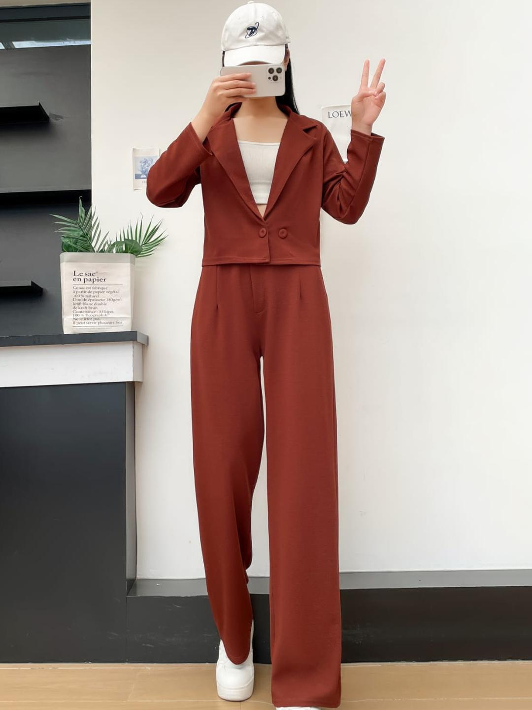 Lugo Women Coffee Brown Cotton Blend Co-Ords