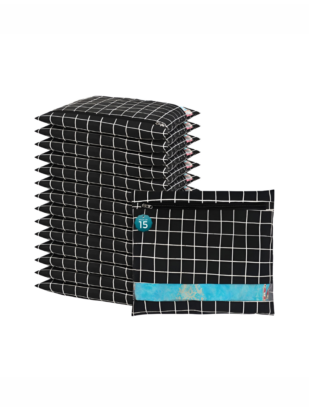 Aura Black 15Pcs Mesh Window Cotton Single Saree Covers & Storage Multi-Utility Organisers