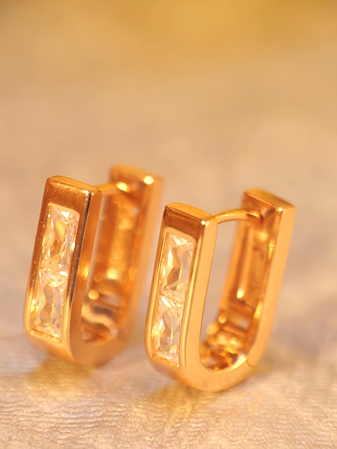 JIYANSHI FASHION Rose Gold-Plated Gold Toned Stones Studded Contemporary Bali Earrings