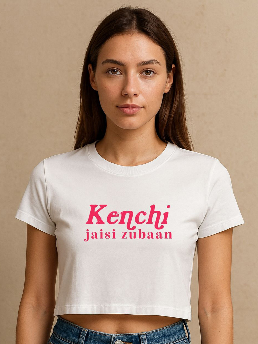 Art By Ritik Women Kenchi Jaisi Zubaan Cotton Crop Tshirt
