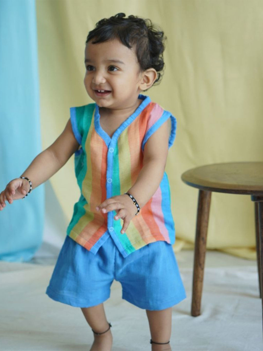 The Boo Boo Club Kids Striped V-Neck Pure Cotton Jhabla With Shorts