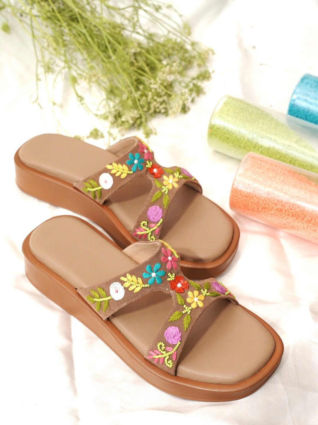 sole mates Regular Flatform Sandals With Ethnic Embellished