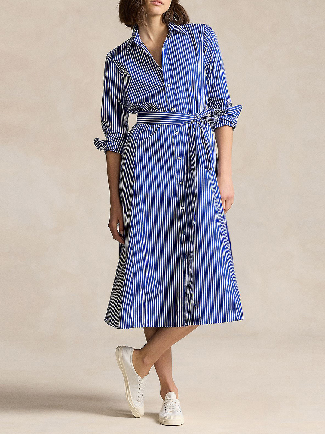 Polo Ralph Lauren Women Striped Pure Cotton Shirtdress With Waist Belt
