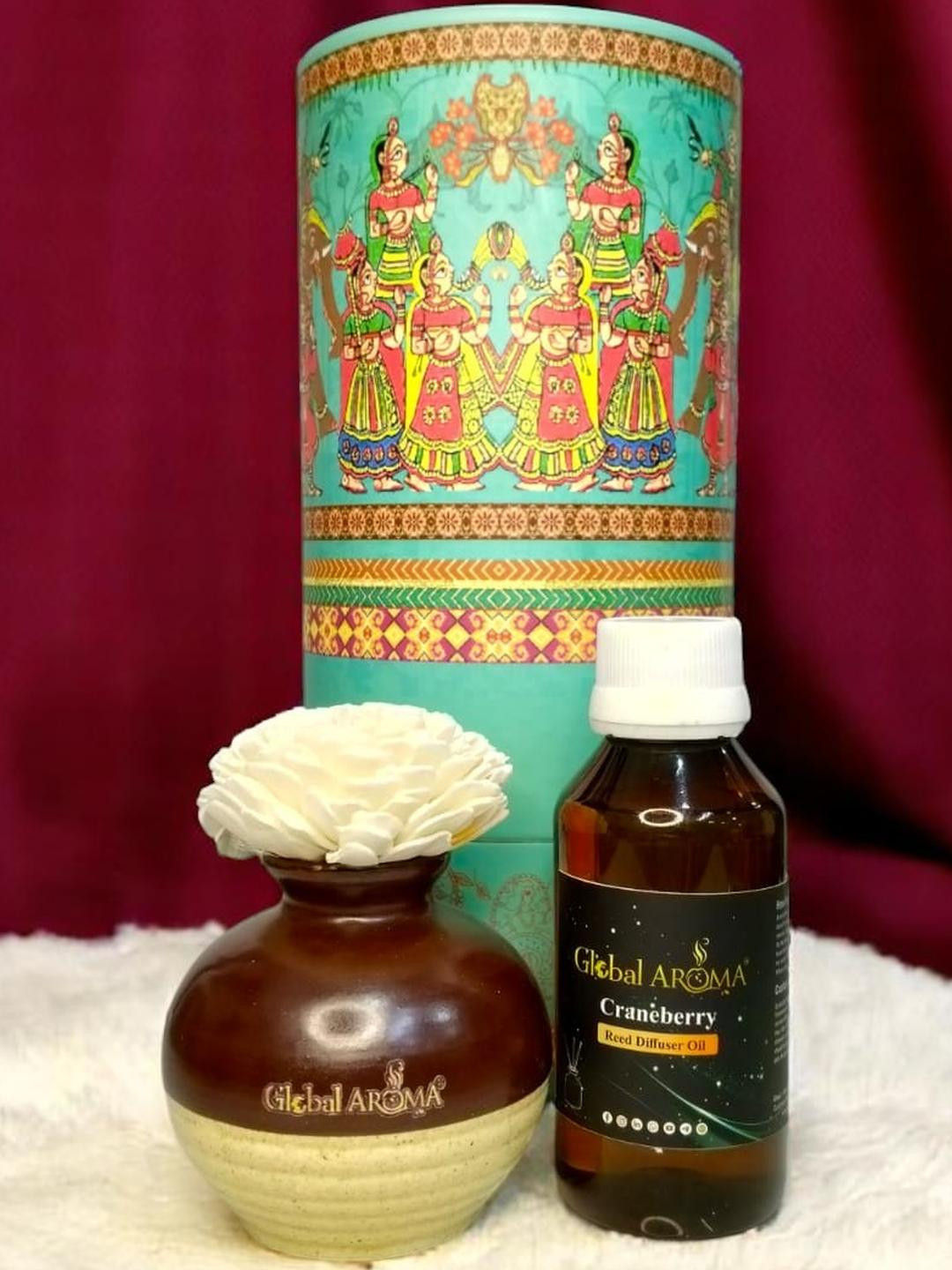 GLOBAL AROMA Cranberry Fragracne Ethenic Flower Pot Reed Diffuser Set