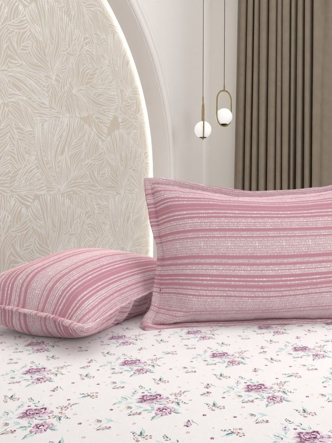 Pure Decor Passion White Floral Cotton Breathable 180TC Queen Superfine Bedsheet with 2 Pillow Covers-89 x 100 inches
